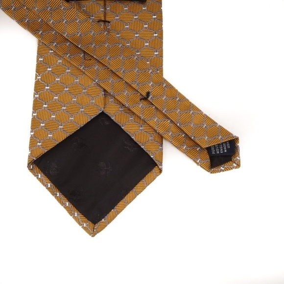 Mustard Yellow Brooks Brothers‎ Makers Spade Chain Fence Pattern Silk Tie​​ - Picture 3 of 4